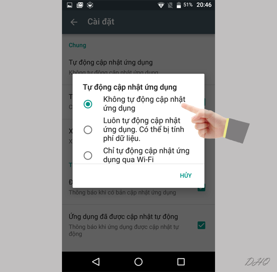Chọn không cập nhật tự động